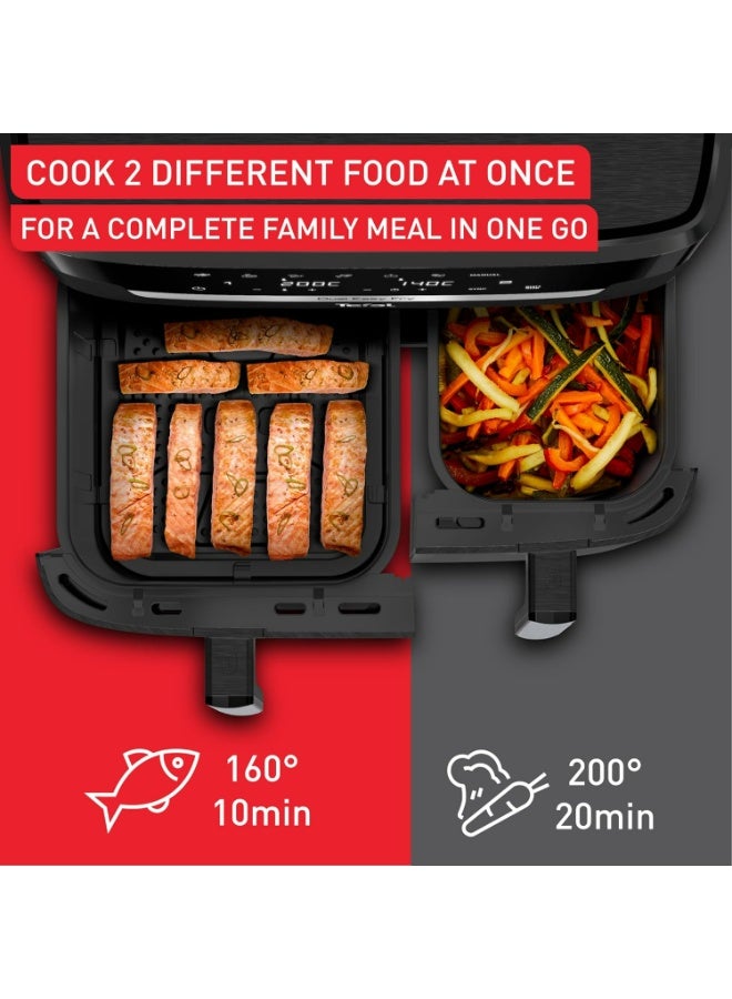 general Double Basket Air Fryer 8L, Dual Independent Control, Digital Display with 14 Presets, 24H Timer, Nonstick Windows, 2200W Black Arabic - Image 4